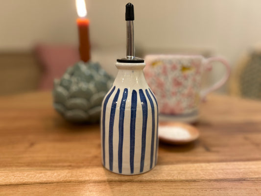 Ceramic Olive Oil Bottle - 240ml Small Stripe