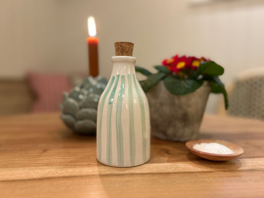 Ceramic Olive Oil Bottle - 240ml Small Stripe